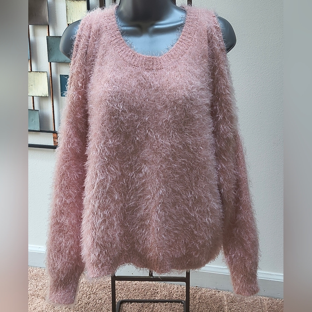 Ultra Flirt Pink Fuzzy Peekaboo Sweater